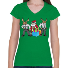 PRINTFASHION Santa Security - Női V-nyakú póló - Zöld női póló