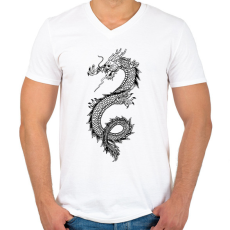 PRINTFASHION sárkány - Férfi V-nyakú póló - Fehér