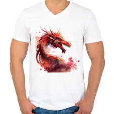 PRINTFASHION sárkány - Férfi V-nyakú póló - Fehér férfi póló