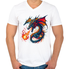 PRINTFASHION Sárkány - Férfi V-nyakú póló - Fehér