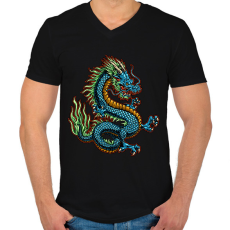 PRINTFASHION Sárkány  - Férfi V-nyakú póló - Fekete