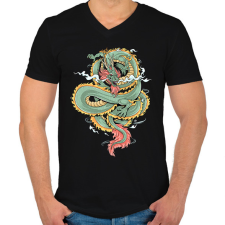 PRINTFASHION sárkány - Férfi V-nyakú póló - Fekete férfi póló