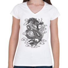 PRINTFASHION Sárkány  - Női V-nyakú póló - Fehér