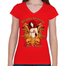 PRINTFASHION Sárkány - Női V-nyakú póló - Piros