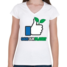 PRINTFASHION Save the planet! - Női V-nyakú póló - Fehér női póló