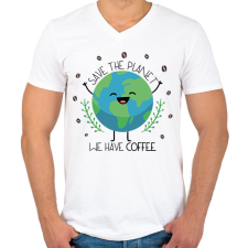PRINTFASHION Save the planet - we have coffee - Férfi V-nyakú póló - Fehér férfi póló