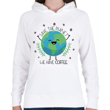 PRINTFASHION Save the planet - we have coffee - Női kapucnis pulóver - Fehér női pulóver, kardigán