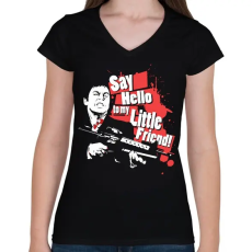 PRINTFASHION Say Hello - Női V-nyakú póló - Fekete