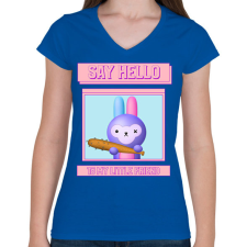 PRINTFASHION Say Hello - Női V-nyakú póló - Királykék női póló