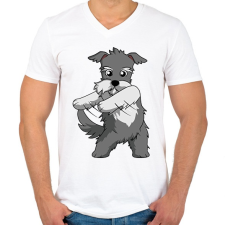 PRINTFASHION Schnauzer floss dance - Férfi V-nyakú póló - Fehér férfi póló