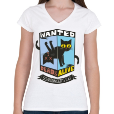 PRINTFASHION Schrödinger macskája - élve vagy halva - Női V-nyakú póló - Fehér