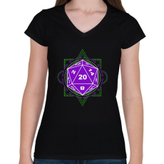 PRINTFASHION Sci-Fi D20 (Lila-Zöld) - Női V-nyakú póló - Fekete
