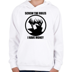 PRINTFASHION Screw the rules, i have money - Gyerek kapucnis pulóver - Fehér
