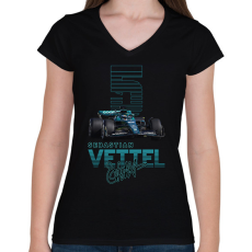 PRINTFASHION Sebastian Vettel - Női V-nyakú póló - Fekete