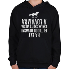 PRINTFASHION Segíts vissza a lovamra - Gyerek kapucnis pulóver - Fekete gyerek pulóver, kardigán