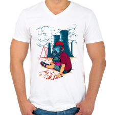 PRINTFASHION Segítség - Férfi V-nyakú póló - Fehér férfi póló