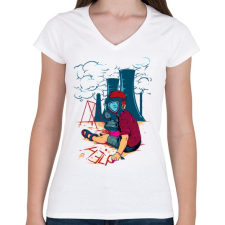 PRINTFASHION Segítség - Női V-nyakú póló - Fehér női póló