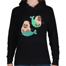 PRINTFASHION Sellő capybara - Női kapucnis pulóver - Fekete