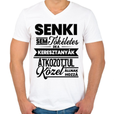 PRINTFASHION Senki sem tökéletes - Keresztanya - Férfi V-nyakú póló - Fehér férfi póló
