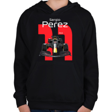 PRINTFASHION Sergio Perez 11 autóversenyző - fehér felirat - Gyerek kapucnis pulóver - Fekete