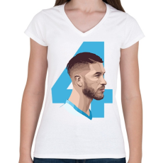 PRINTFASHION Sergio Ramos - Női V-nyakú póló - Fehér