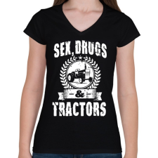 PRINTFASHION sex drugs tractors - Női V-nyakú póló - Fekete női póló