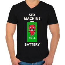 PRINTFASHION sex machine batteryFULL - Férfi V-nyakú póló - Fekete férfi póló