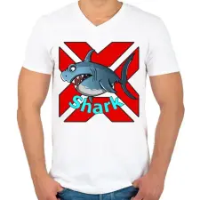 PRINTFASHION shark - Férfi V-nyakú póló - Fehér férfi póló