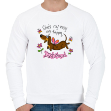 PRINTFASHION She's very happy dachshund - Férfi pulóver - Fehér férfi pulóver, kardigán