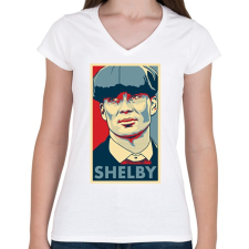 PRINTFASHION Shelby - Női V-nyakú póló - Fehér női póló