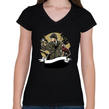 PRINTFASHION Sherlock Holmes - Női V-nyakú póló - Fekete női póló
