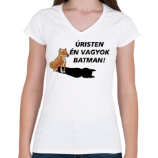 PRINTFASHION Shiba Batman meme - Női V-nyakú póló - Fehér