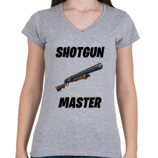 PRINTFASHION Shotgun Master - Fortnite (Fekete) - Női V-nyakú póló - Sport szürke női póló