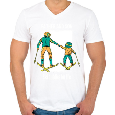 PRINTFASHION Síelős apa-fia - Férfi V-nyakú póló - Fehér férfi póló