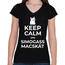 PRINTFASHION SIMOGASS MACSKÁT - Női V-nyakú póló - Fekete női póló