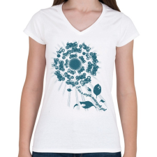 PRINTFASHION SIMPLE - Női V-nyakú póló - Fehér női póló