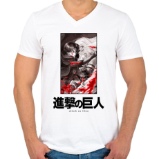 PRINTFASHION Singeki no kjodzsin - Férfi V-nyakú póló - Fehér