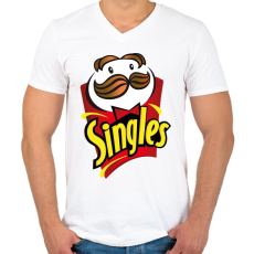 PRINTFASHION Singles - szinglik - Pringles paródia - Férfi V-nyakú póló - Fehér