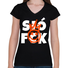 PRINTFASHION SIÓFCK - Női V-nyakú póló - Fekete