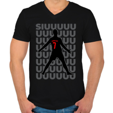 PRINTFASHION Siuuuuuu Cristiano Ronaldo - Férfi V-nyakú póló - Fekete