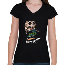 PRINTFASHION Skate fever - Női V-nyakú póló - Fekete női póló