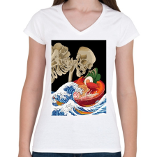 PRINTFASHION Skeleton eat sh*t - Női V-nyakú póló - Fehér női póló