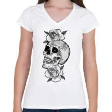 PRINTFASHION Skull and Rose  - Női V-nyakú póló - Fehér