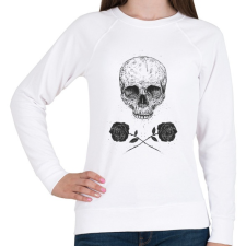 PRINTFASHION Skull N' Roses - Női pulóver - Fehér női pulóver, kardigán