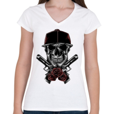 PRINTFASHION Skull - Női V-nyakú póló - Fehér
