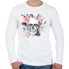 PRINTFASHION Skull with Flowers - Férfi hosszú ujjú póló - Fehér férfi póló