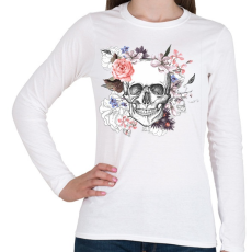 PRINTFASHION Skull with Flowers - Női hosszú ujjú póló - Fehér