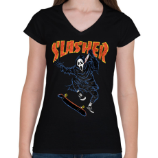 PRINTFASHION Slasher - Női V-nyakú póló - Fekete
