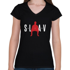 PRINTFASHION Slav Air - Női V-nyakú póló - Fekete