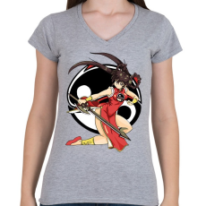 PRINTFASHION Slayer Girl - Női V-nyakú póló - Sport szürke